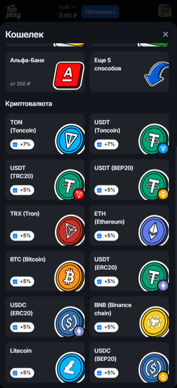 Кошелёк TonPlay: Альфа-Банк, ещё 5 способов и список криптовалют от TON до Litecoin